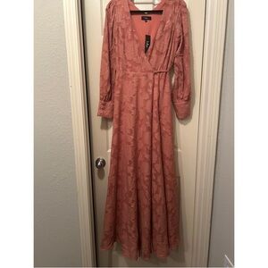 Lulu’s Kept Your Love Rose Pink Jacquard Long Sleeve Maxi Dress LARGE